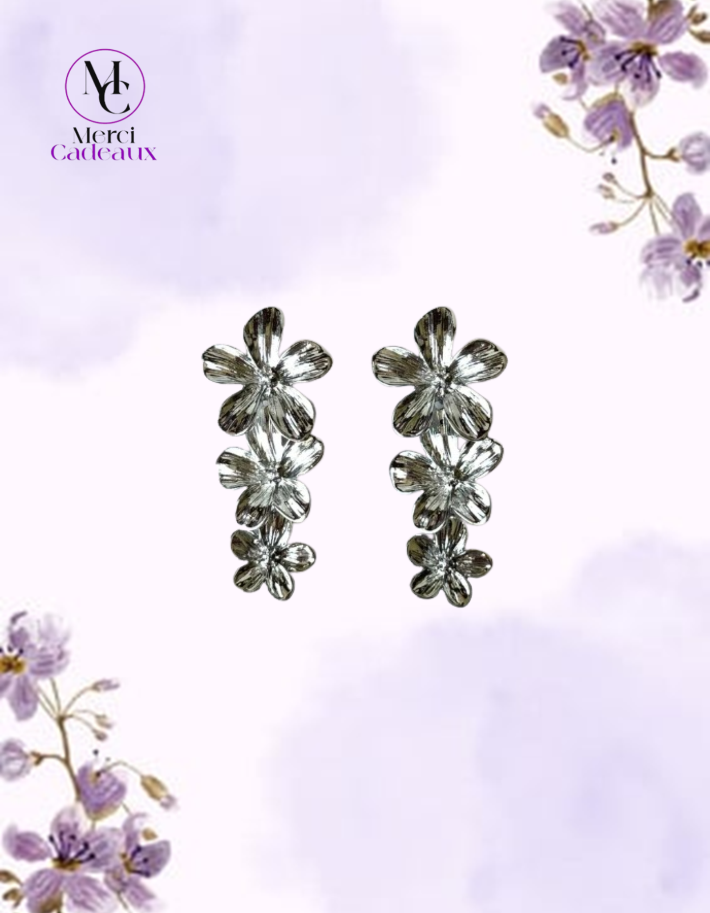 Pendientes de 3 flores doradas o plateadas