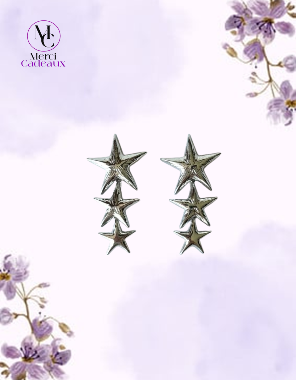 Pendientes de tres estrellas doradas o plateadas