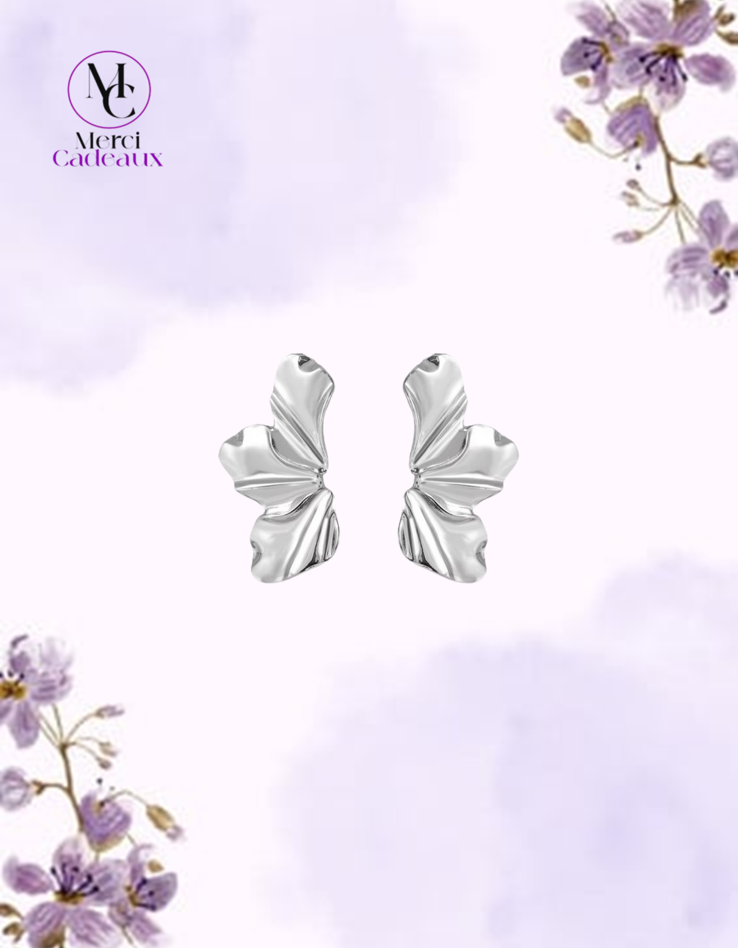 Pendientes de media flor y pétalos irregulares de acero inoxidable plateado