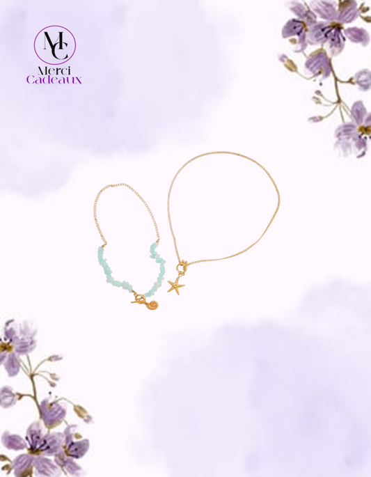 Set collar con colgante de estrella de mar de concha y cadena de eslabones
