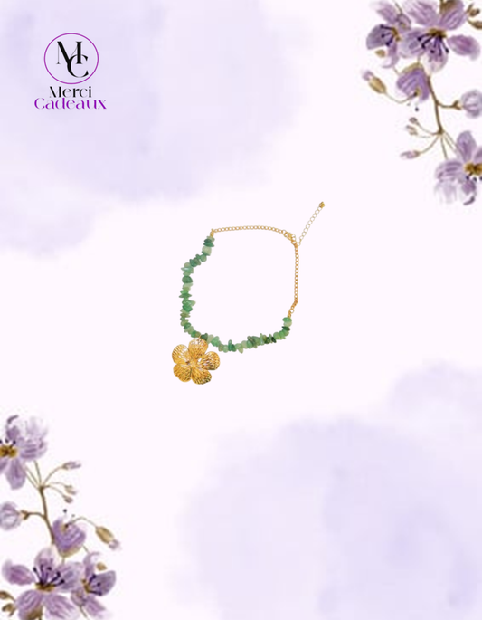 Collar con colgante de flor grande, cadena de piedras trituradas bohemias