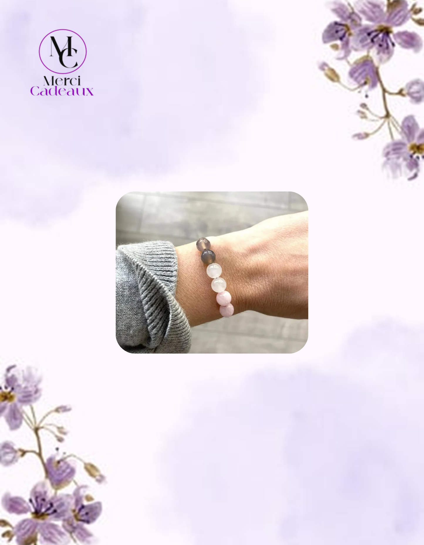 Pulsera de Cuarzo Rosa (armonía y amor) y Ágata (anti estrés) / ajustable