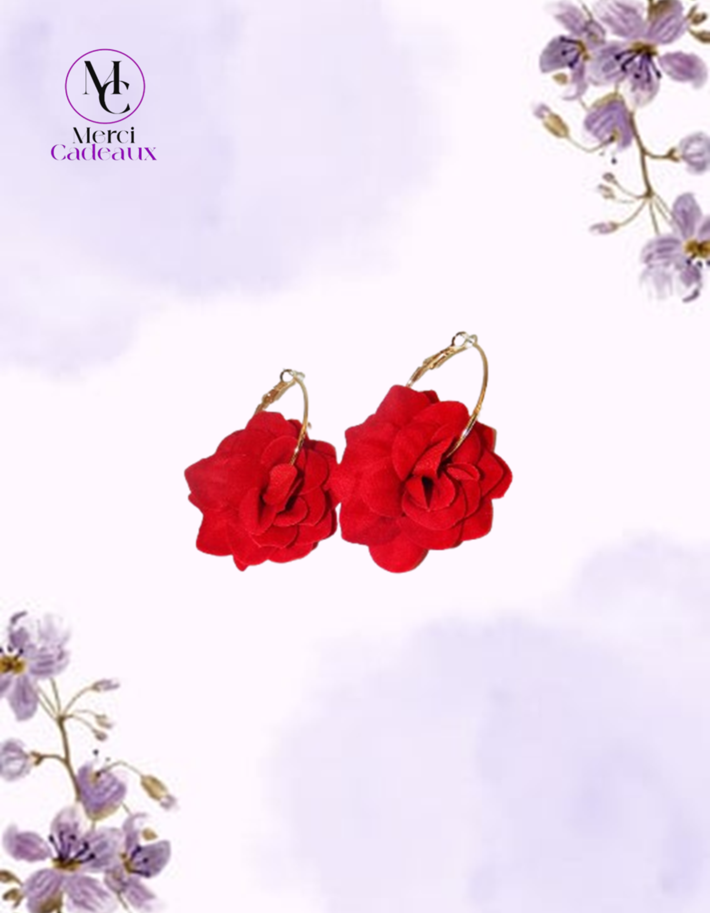 Pendientes de flores tridimensionales de tela roja
