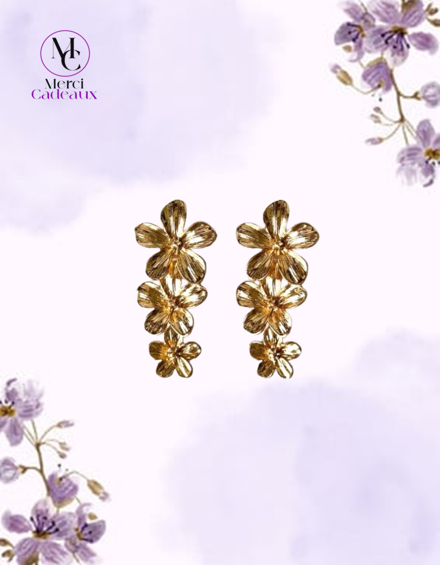 Pendientes de 3 flores doradas o plateadas