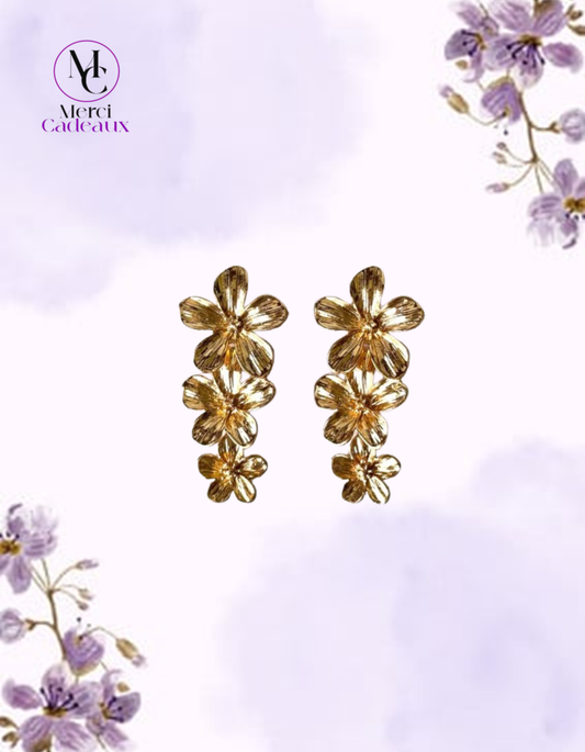Pendientes de 3 flores doradas o plateadas