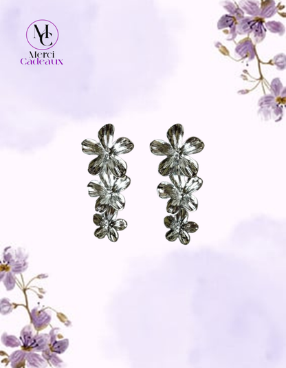 Pendientes de 3 flores doradas o plateadas