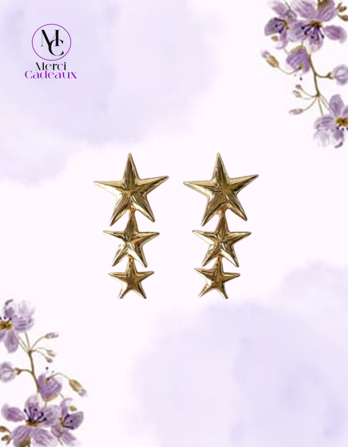 Pendientes de tres estrellas doradas o plateadas