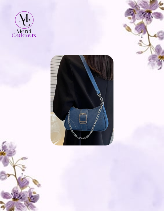 Cartera de hombro vaquero con cadena, bolso cuadrado
