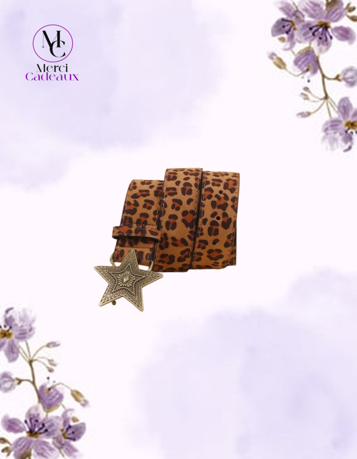 Cinturón de crin con patrón de leopardo, hebilla de estrella de metal dorado