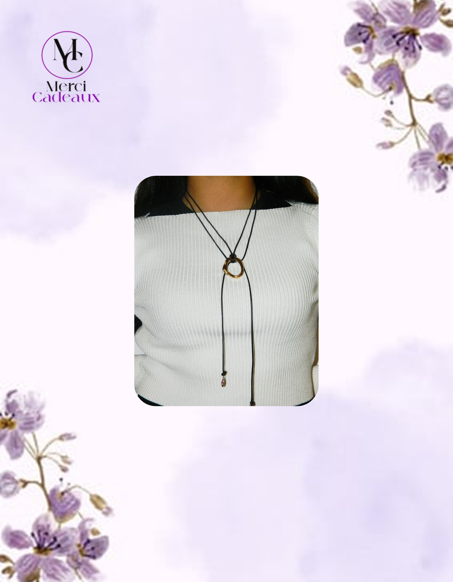 Collar con colgante de geometría, cadena de cuerda negra