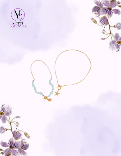 Set collar con colgante de estrella de mar de concha y cadena de eslabones