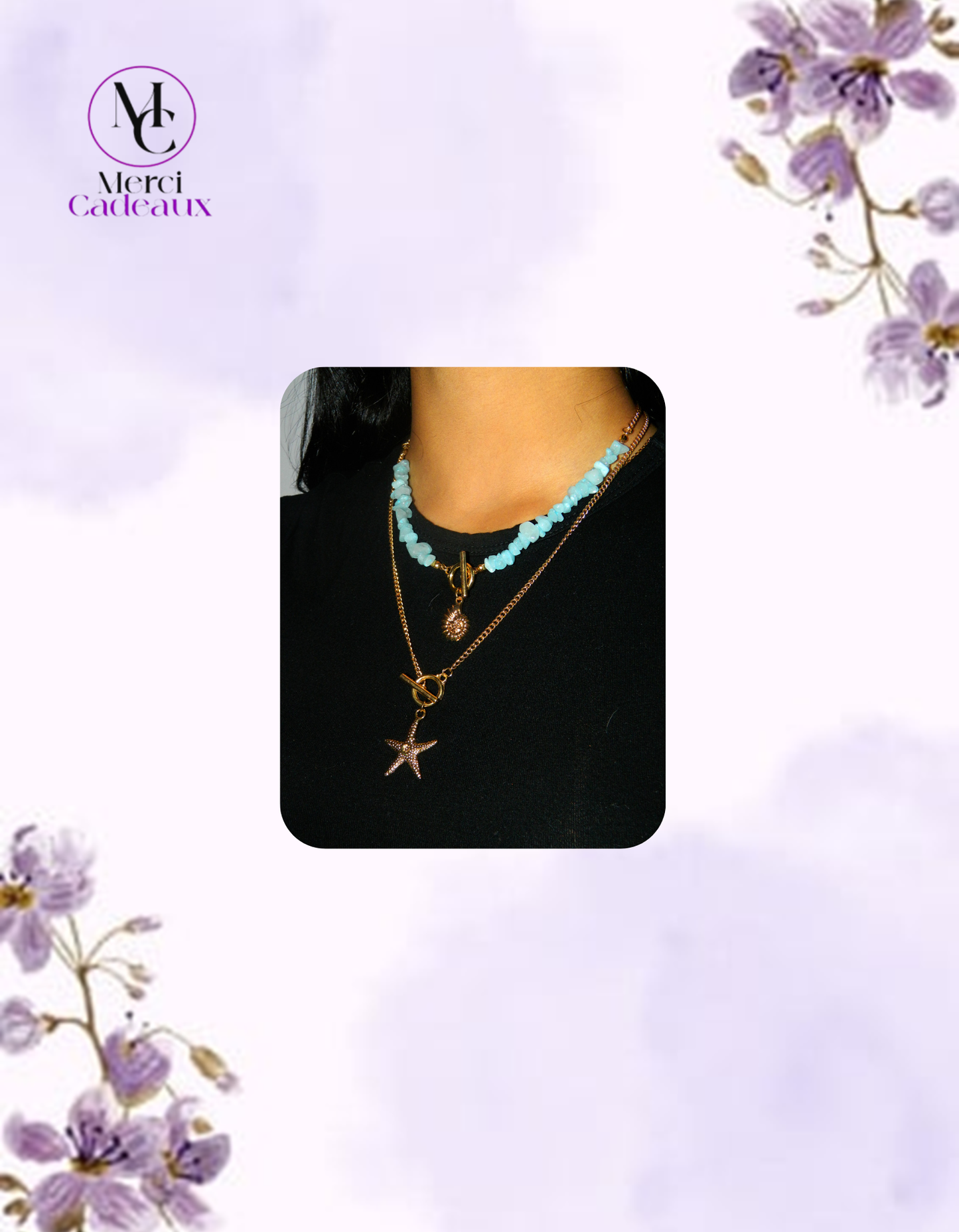 Set collar con colgante de estrella de mar de concha y cadena de eslabones