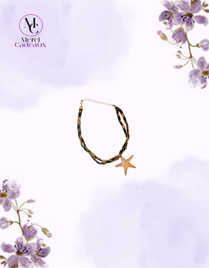 Collar de cadena de terciopelo y estrella de mar