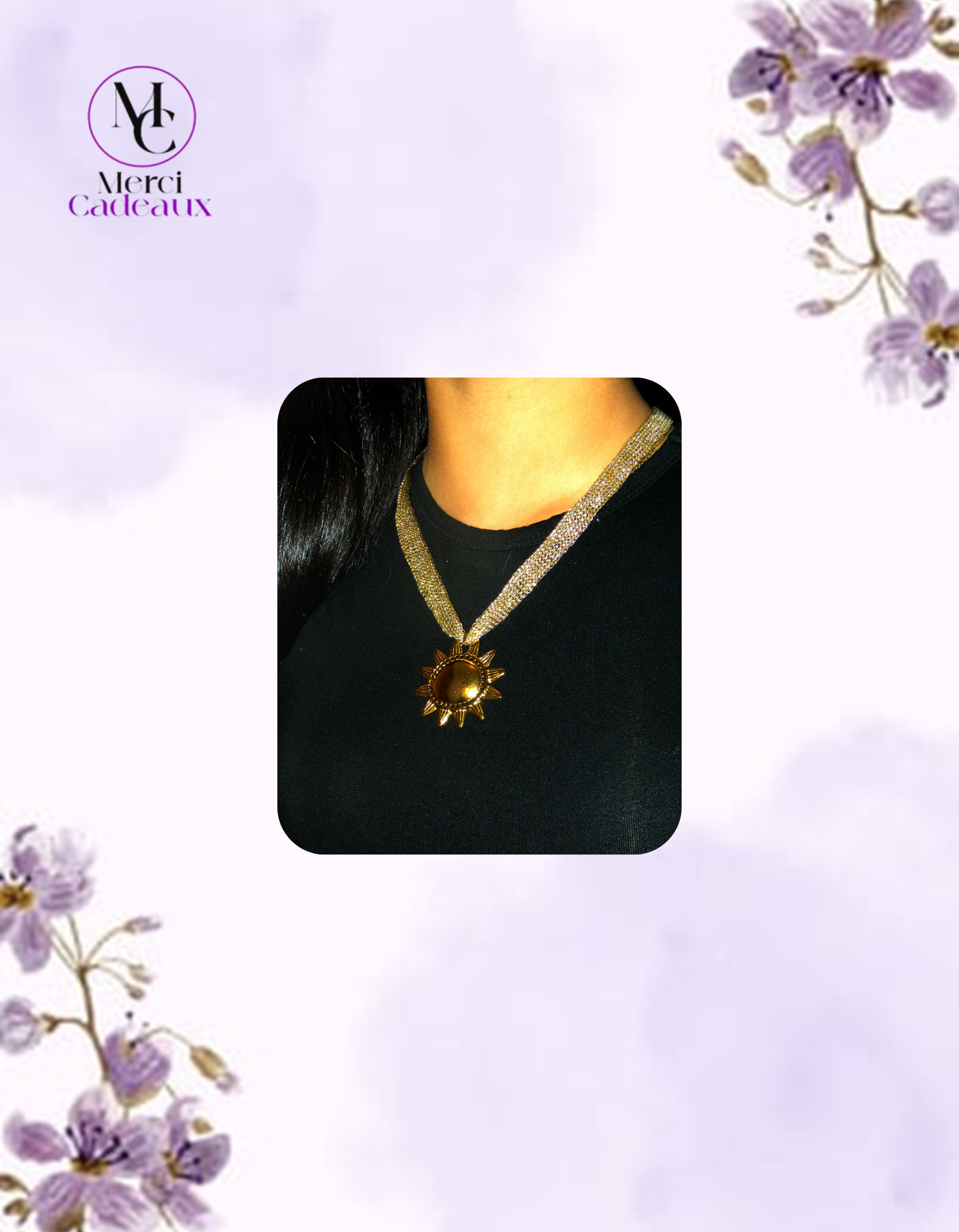 Collar de malla tejida con colgante de sol de acero inoxidable