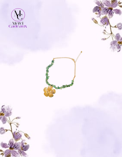 Collar con colgante de flor grande, cadena de piedras trituradas bohemias